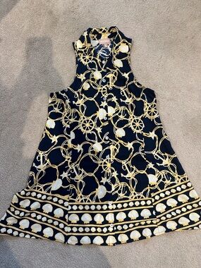 Show Me Your MuMu Navy & Gold Nautical Shell Kids Dress